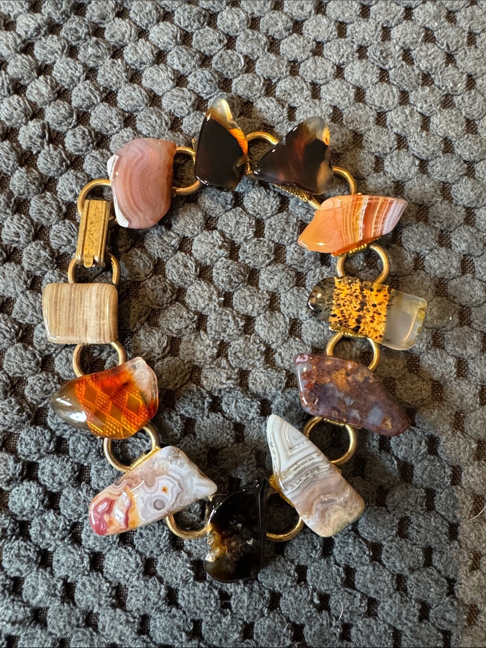 Handcrafted Brown and Amber Stone Link Bracelet - Women Jewelry